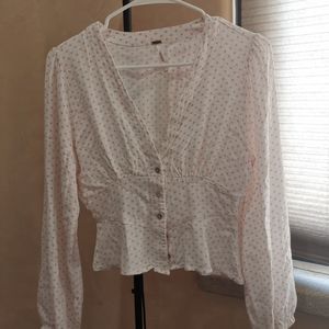 Free People Long Sleeve Pink Dot Blouse